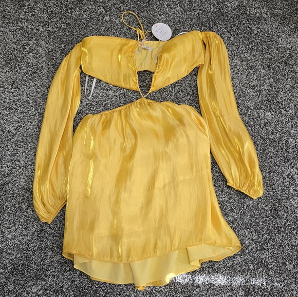 🎀$20 SALE🎀NWT REVOLVE More To Come Nadia Yellow Mini Cut Out Dress - Picture 2 of 7